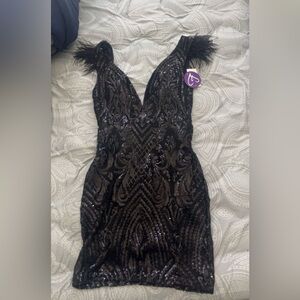 black sequin dress